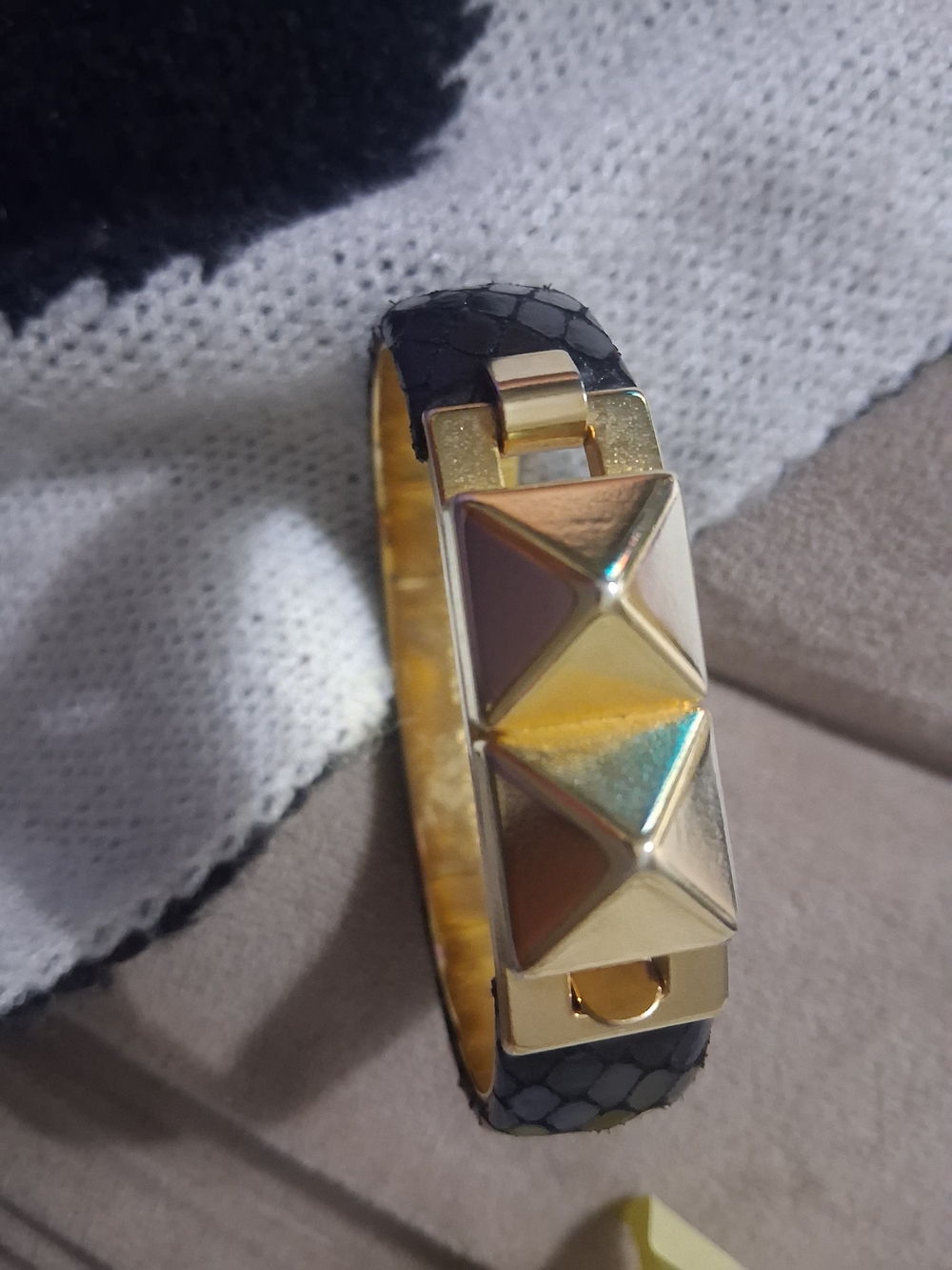 Gold Pyramid Stud Leather Bracelet